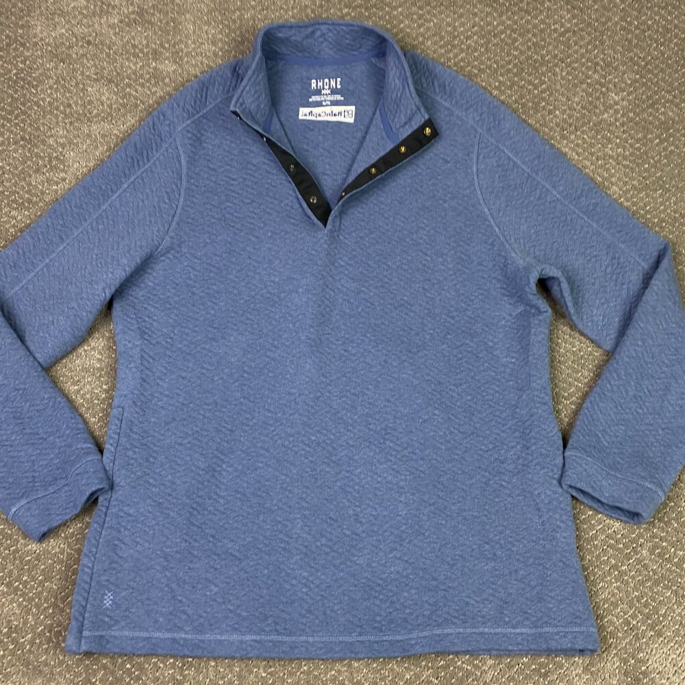 Rhone Weekenders Pullover Men's XL Ocean Blue Heather Snap Sweater Textured